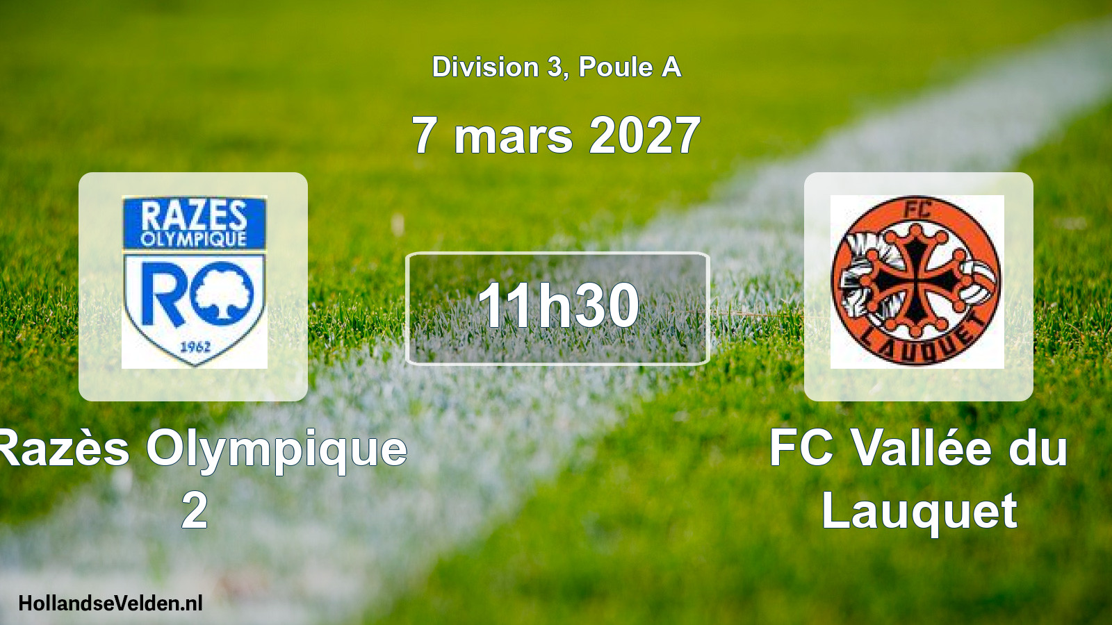 Match programmé: Razès Olympique 2 - FC Vallée du Lauquet (7 mars 2027)