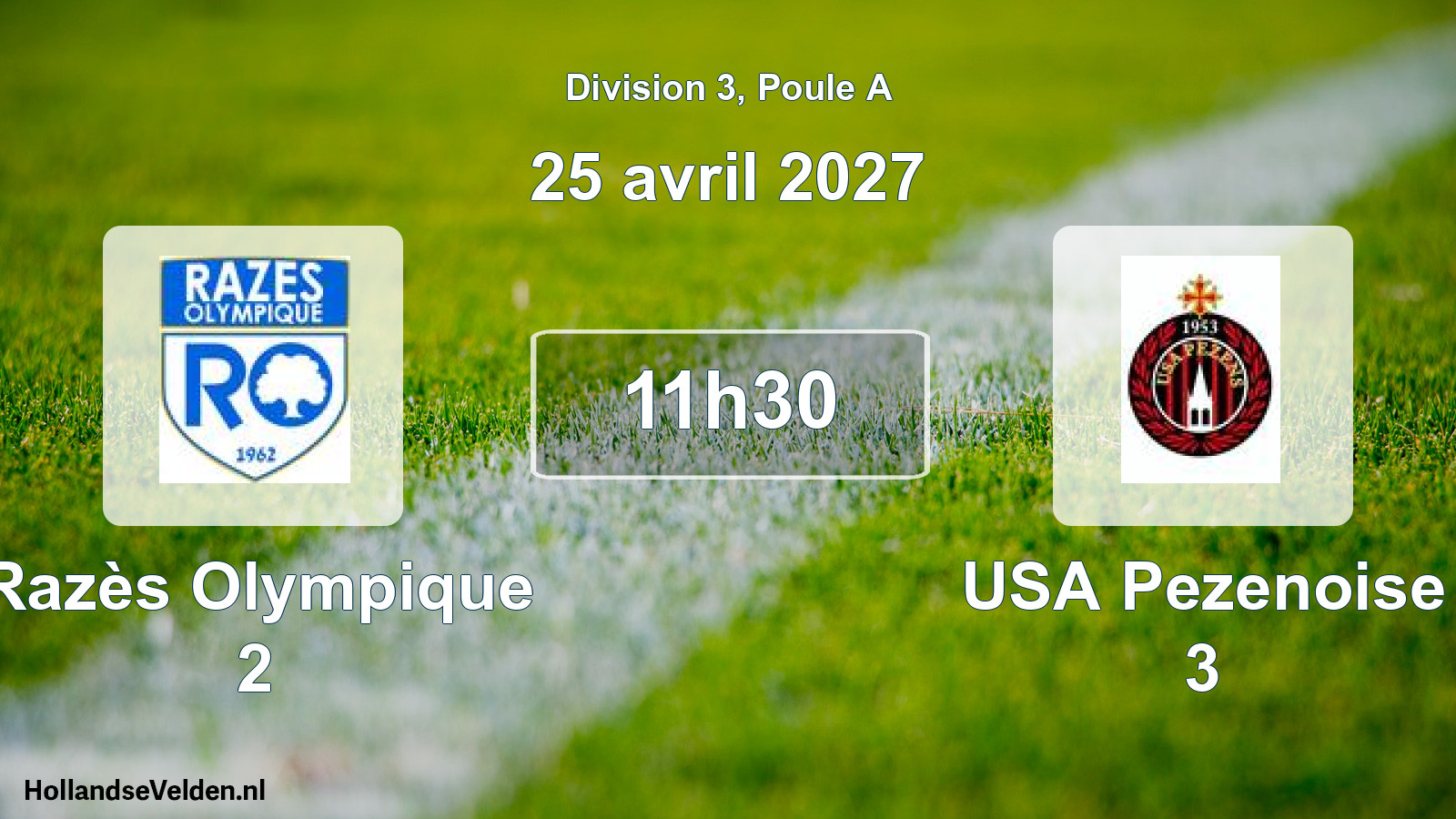 Match programmé: Razès Olympique 2 - USA Pezenoise 3 (25 avril 2027)