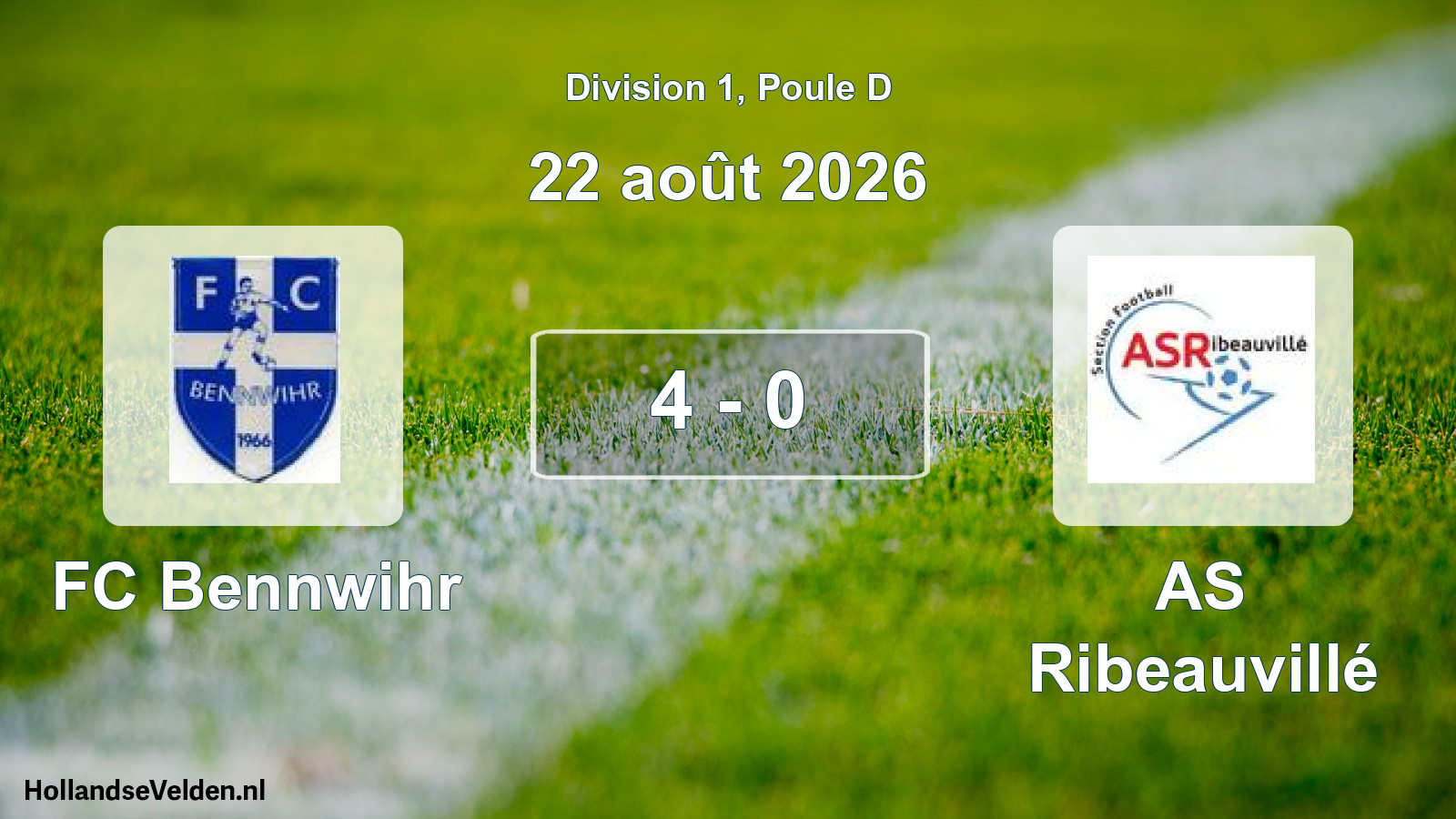 Total number of matches played: FC Bennwihr - AS Ribeauvillé 4 - 0 (22 August 2026)