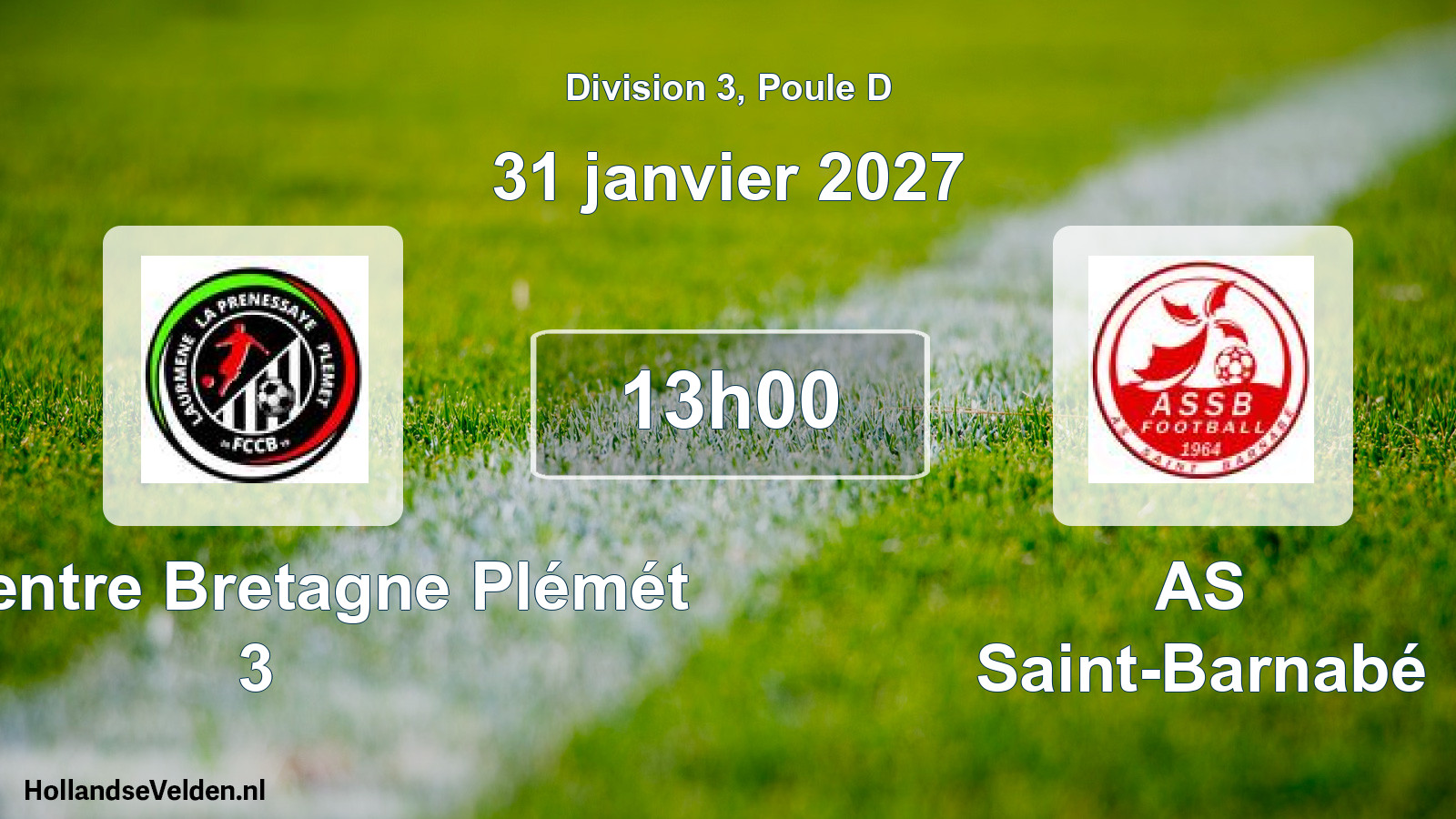 Match programmé: FC Centre Bretagne Plémét 3 - AS Saint-Barnabé (31 janvier 2027)