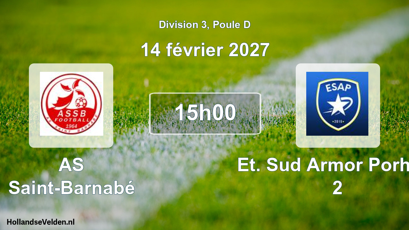 Match programmé: AS Saint-Barnabé - Et. Sud Armor Porhoët 2 (14 février 2027)