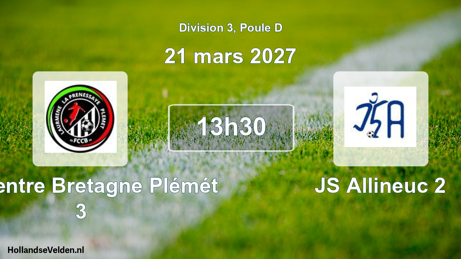 Match programmé: FC Centre Bretagne Plémét 3 - JS Allineuc 2 (21 mars 2027)