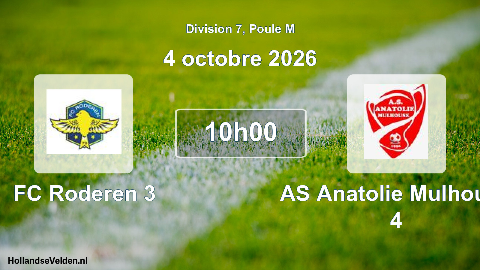 Scheduled Match: FC Roderen 3 - AS Anatolie Mulhouse 4 (4 October 2026)