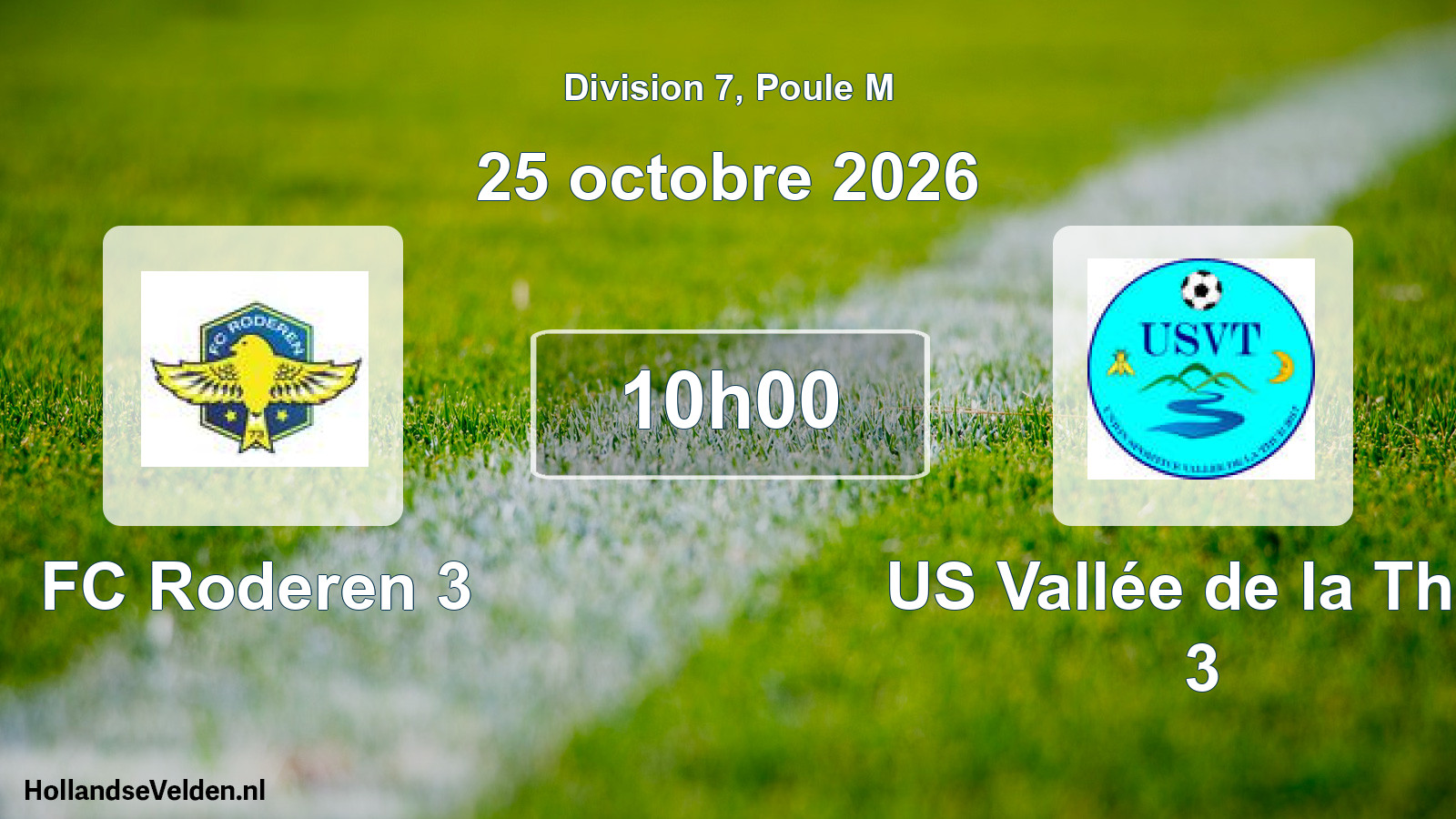 Match programmé: FC Roderen 3 - US Vallée de la Thur 3 (25 octobre 2026)