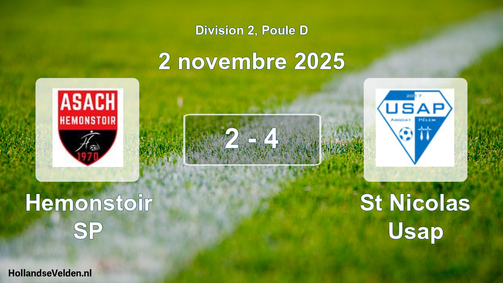 Gespeelde wedstrijd: Hemonstoir SP - St Nicolas Usap 2 - 4 (2 november 2025)