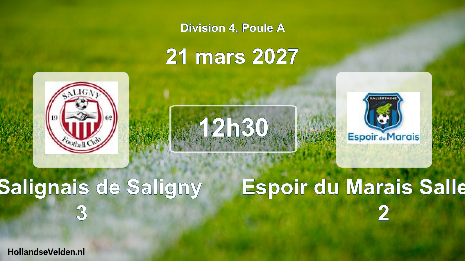 Match programmé: FC Salignais de Saligny 3 - Espoir du Marais Sallertaine 2 (21 mars 2027)