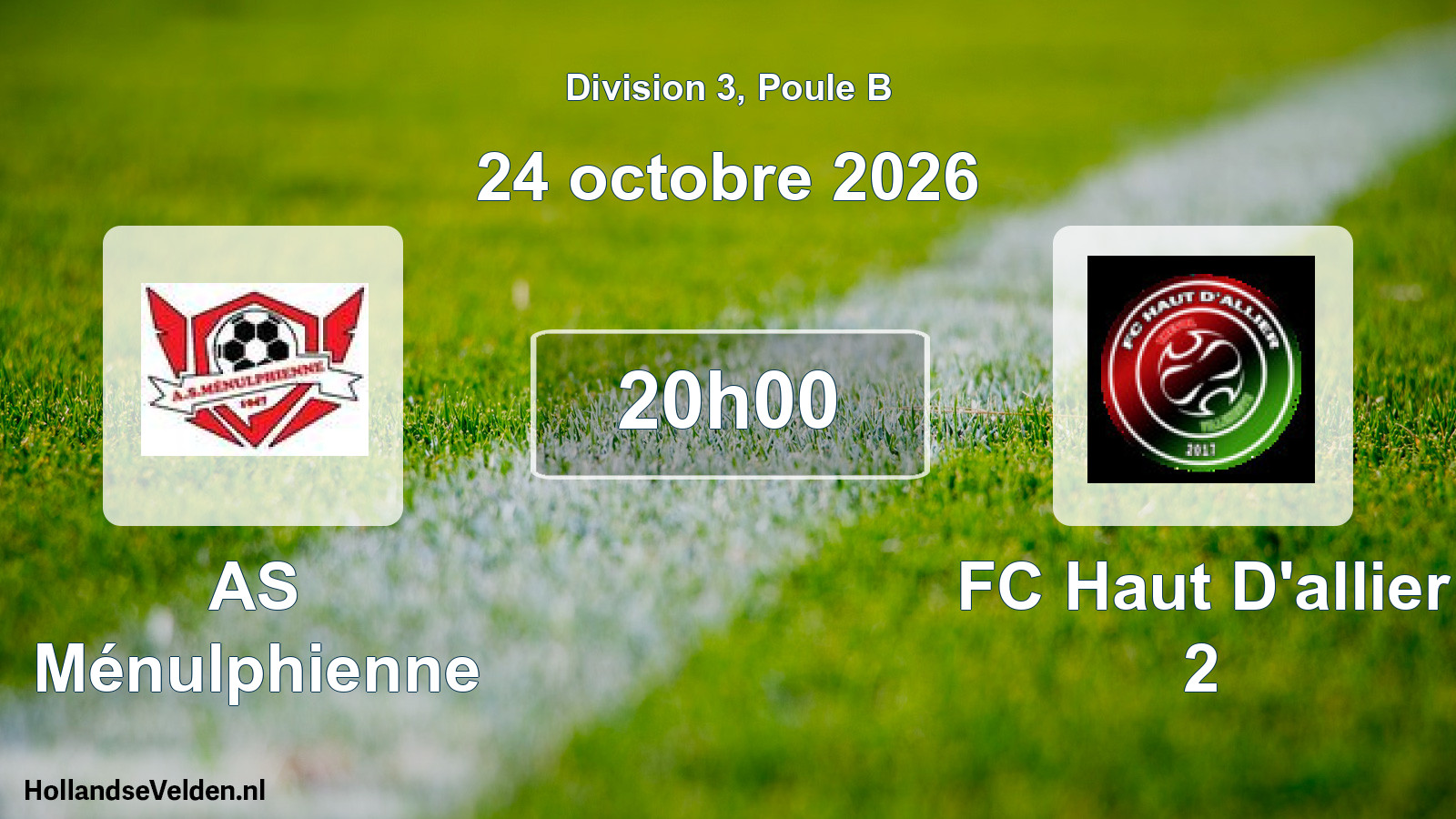 Match programmé: AS Ménulphienne - FC Haut D'allier 2 (24 octobre 2026)