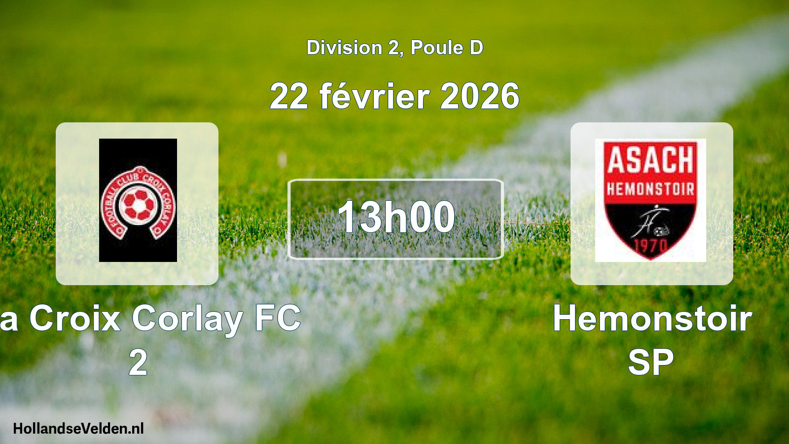 Match programmé: La Croix Corlay FC 2 - Hemonstoir SP (22 février 2026)