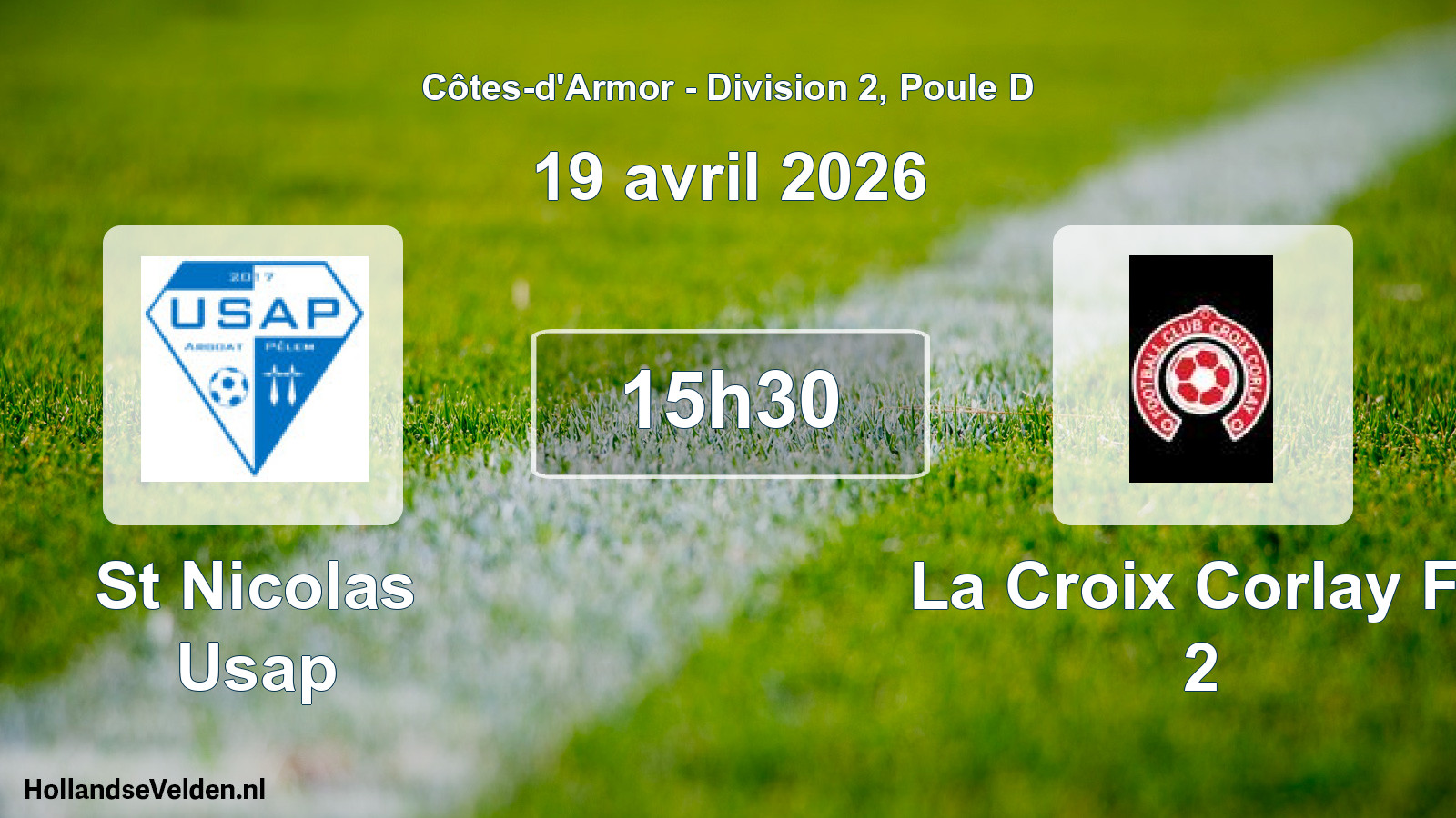 Geplande wedstrijd: St Nicolas Usap - La Croix Corlay Fc 2 (19 avril 2026)