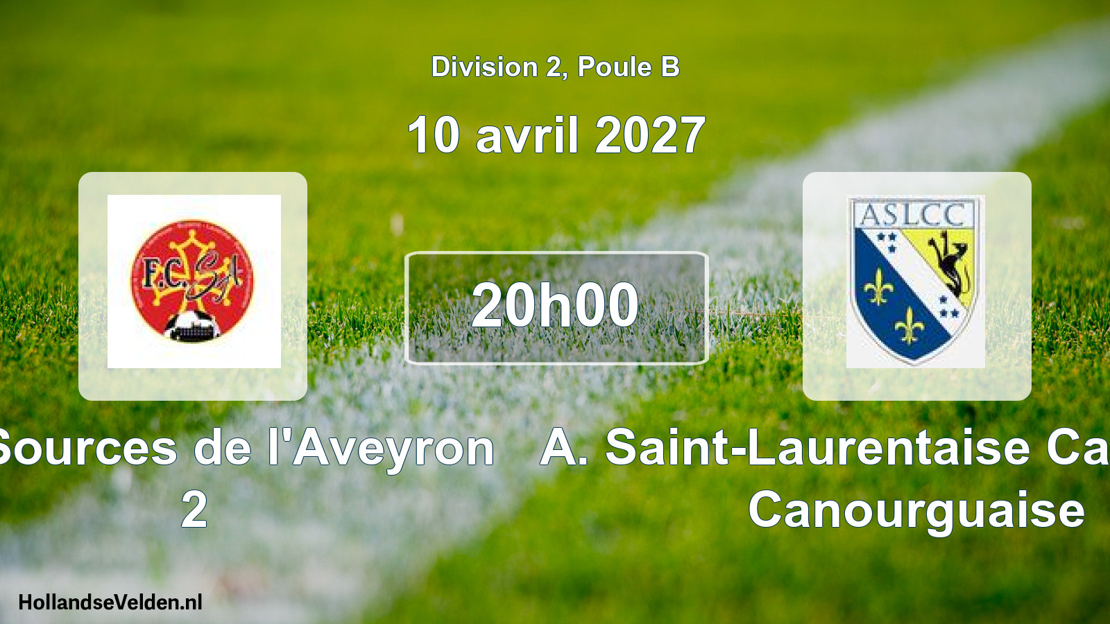 Match programmé: FC Sources de l'Aveyron 2 - A. Saint-Laurentaise Cantonale Canourguaise (10 avril 2027)