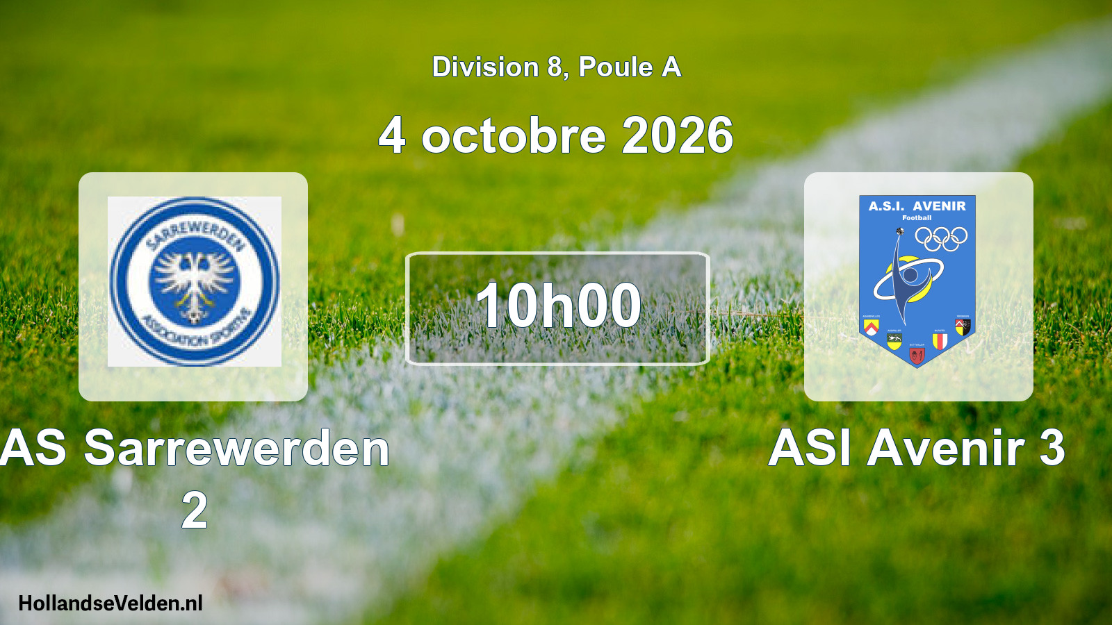 Match programmé: AS Sarrewerden 2 - ASI Avenir 3 (4 octobre 2026)