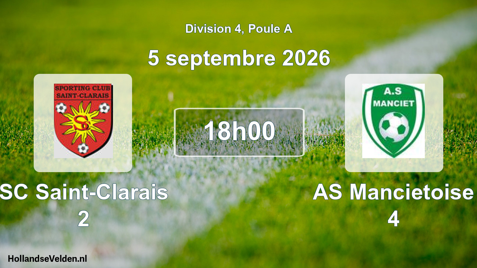 Match programmé: SC Saint-Clarais 2 - AS Mancietoise 4 (5 septembre 2026)