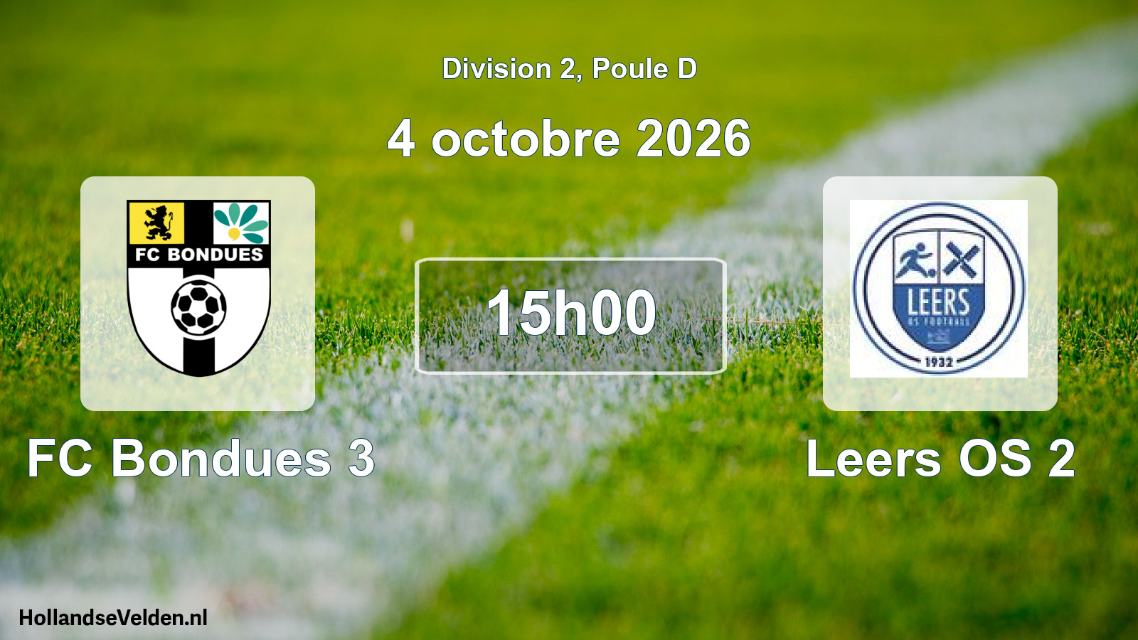 Match programmé: FC Bondues 3 - Leers OS 2 (4 octobre 2026)