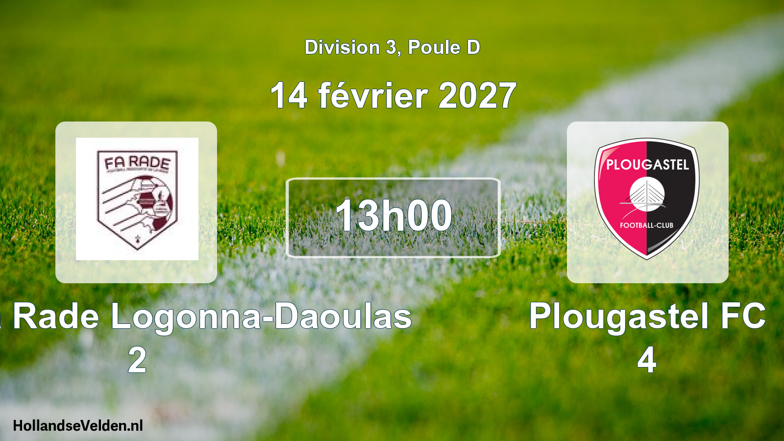 Match programmé: FA de la Rade Logonna-Daoulas 2 - Plougastel FC 4 (14 février 2027)