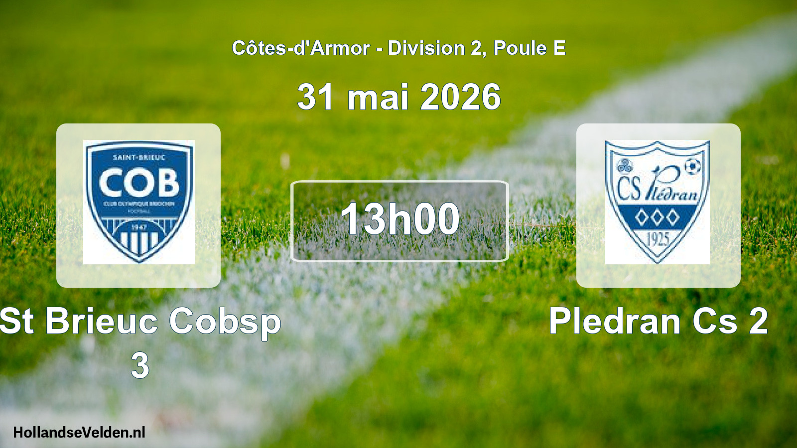Geplande wedstrijd: St Brieuc Cobsp 3 - Pledran Cs 2 (31 mei 2026)