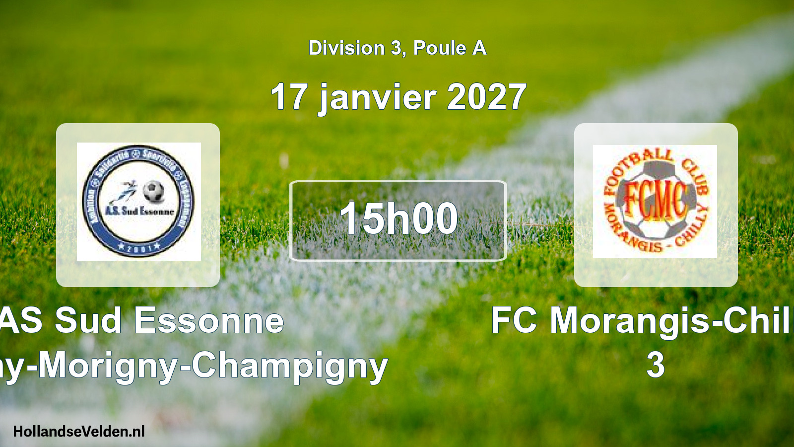 Match programmé: AS Sud Essonne Étréchy-Morigny-Champigny - FC Morangis-Chilly 3 (17 janvier 2027)