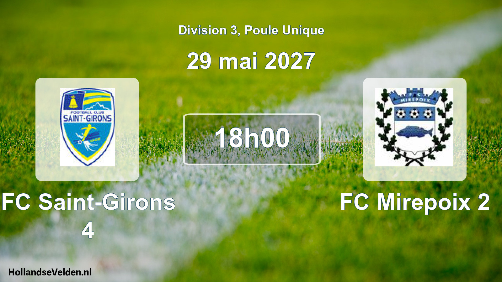 Match programmé: FC Saint-Girons 4 - FC Mirepoix 2 (29 mai 2027)