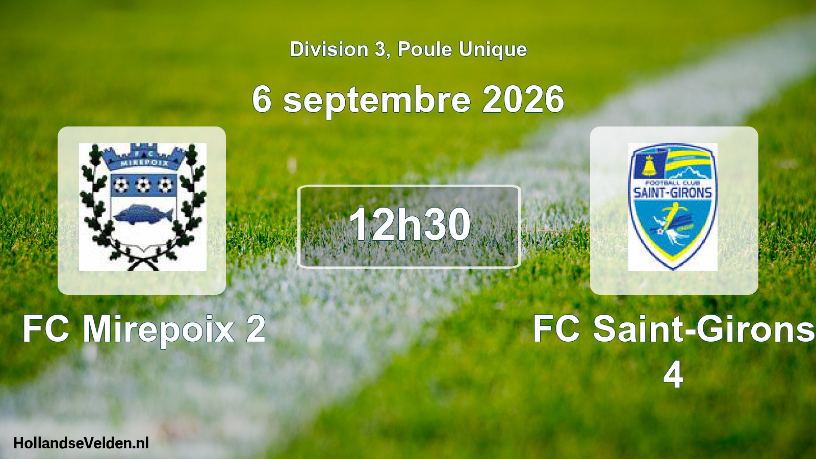 Match programmé: FC Mirepoix 2 - FC Saint-Girons 4 (6 septembre 2026)