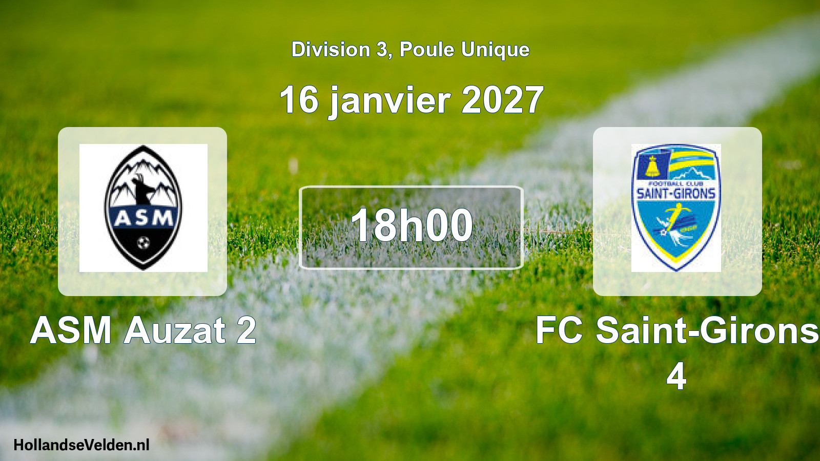 Match programmé: ASM Auzat 2 - FC Saint-Girons 4 (16 janvier 2027)