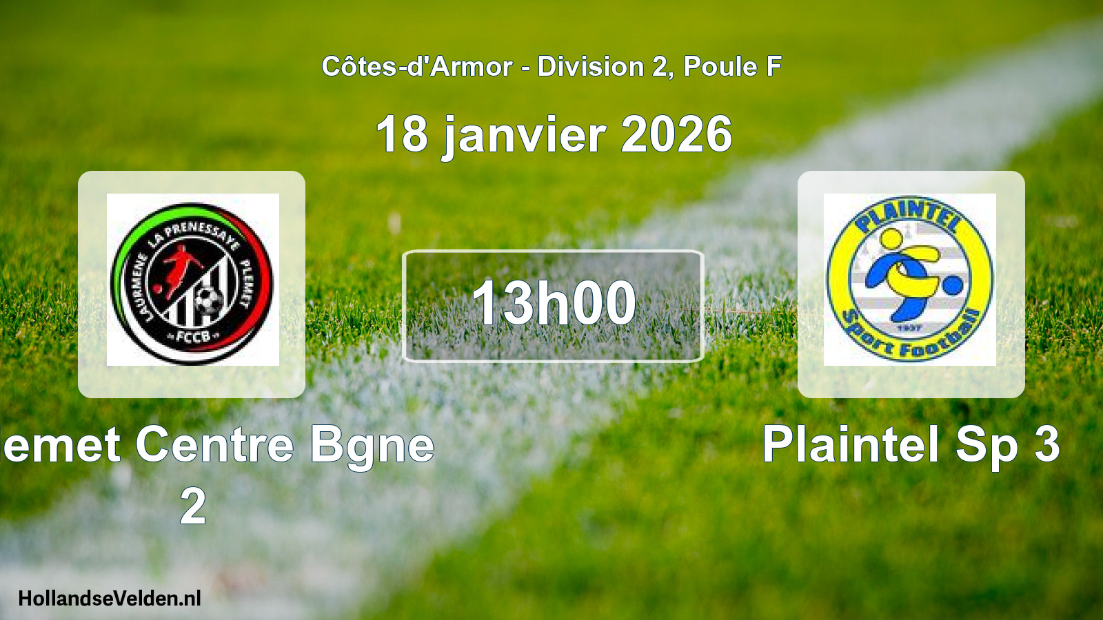 Geplande wedstrijd: Plemet Centre Bgne 2 - Plaintel Sp 3 (18 janvier 2026)