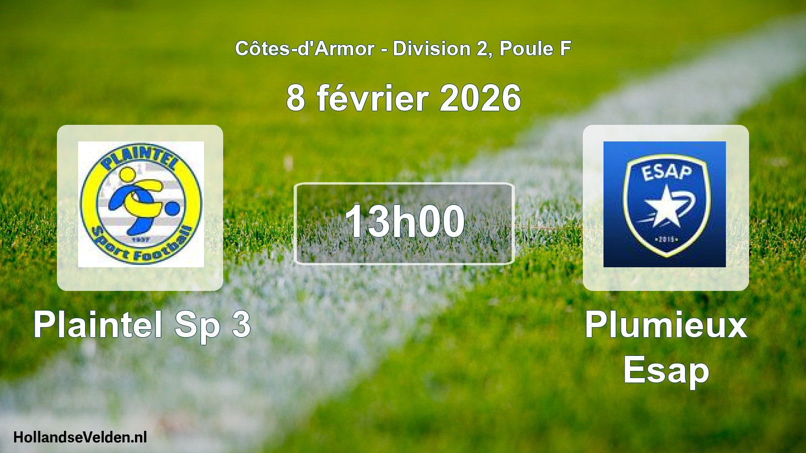 Geplande wedstrijd: Plaintel Sp 3 - Plumieux Esap (8 février 2026)