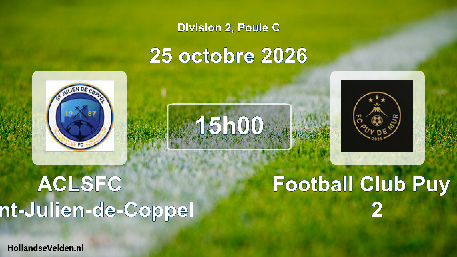 Match programmé: ACLSFC Saint-Julien-de-Coppel - Football Club Puy De 2 (25 octobre 2026)