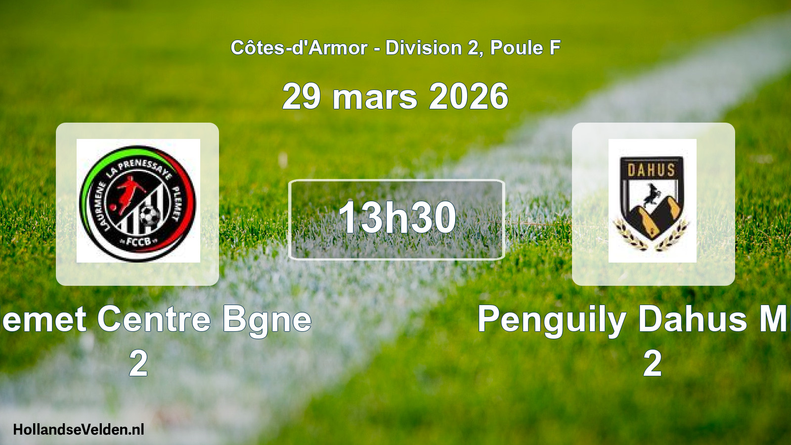 Geplande wedstrijd: Plemet Centre Bgne 2 - Penguily Dahus Mba 2 (29 mars 2026)