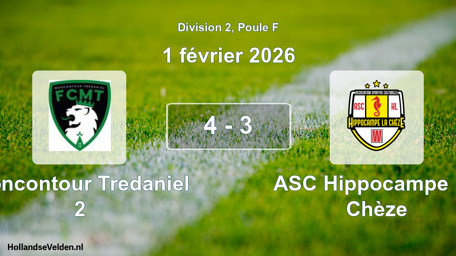 Match joué: Moncontour Tredaniel 2 - ASC Hippocampe La Chèze 4 - 3 (1 février 2026)
