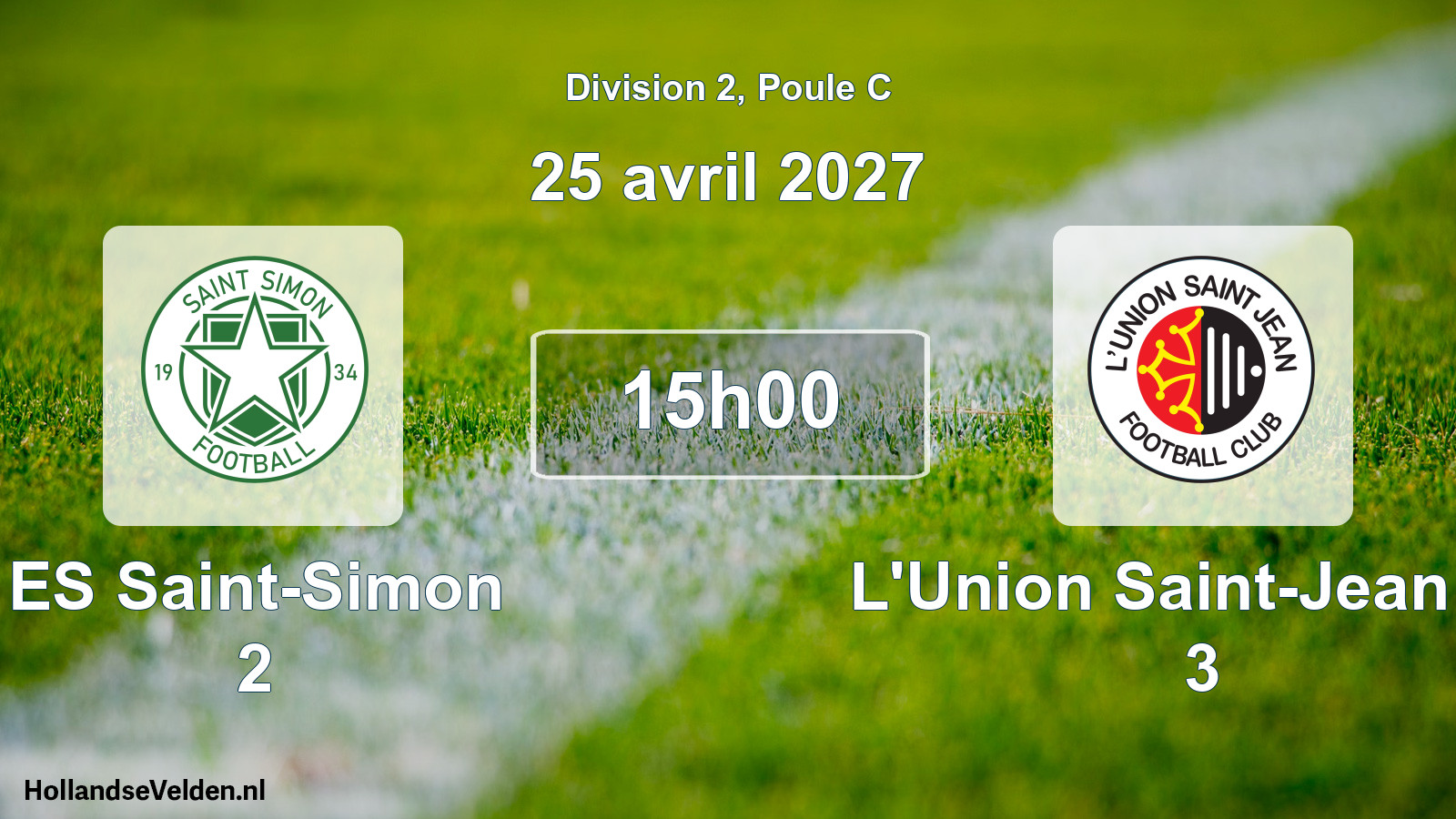 Match programmé: ES Saint-Simon 2 - L'Union Saint-Jean FC 3 (25 avril 2027)