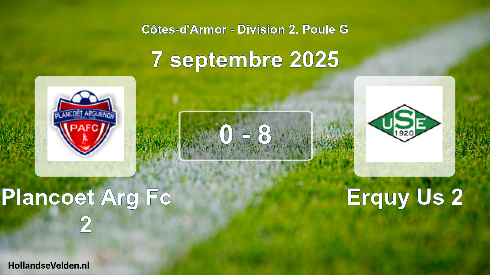Gespeelde wedstrijd: Plancoet Arg Fc 2 - Erquy Us 2 0 - 8 (7 septembre 2025)