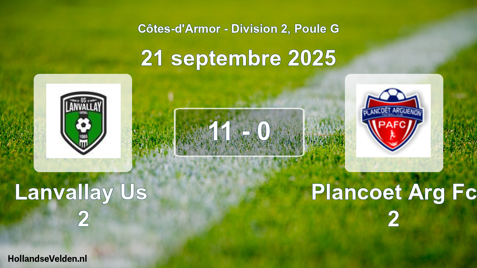 Gespeelde wedstrijd: Lanvallay Us 2 - Plancoet Arg Fc 2 11 - 0 (21 septembre 2025)
