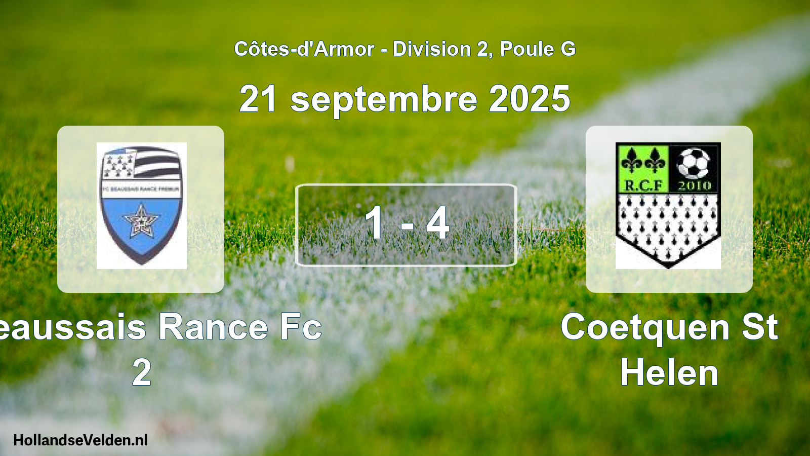 Gespeelde wedstrijd: Beaussais Rance Fc 2 - Coetquen St Helen 1 - 4 (21 septembre 2025)