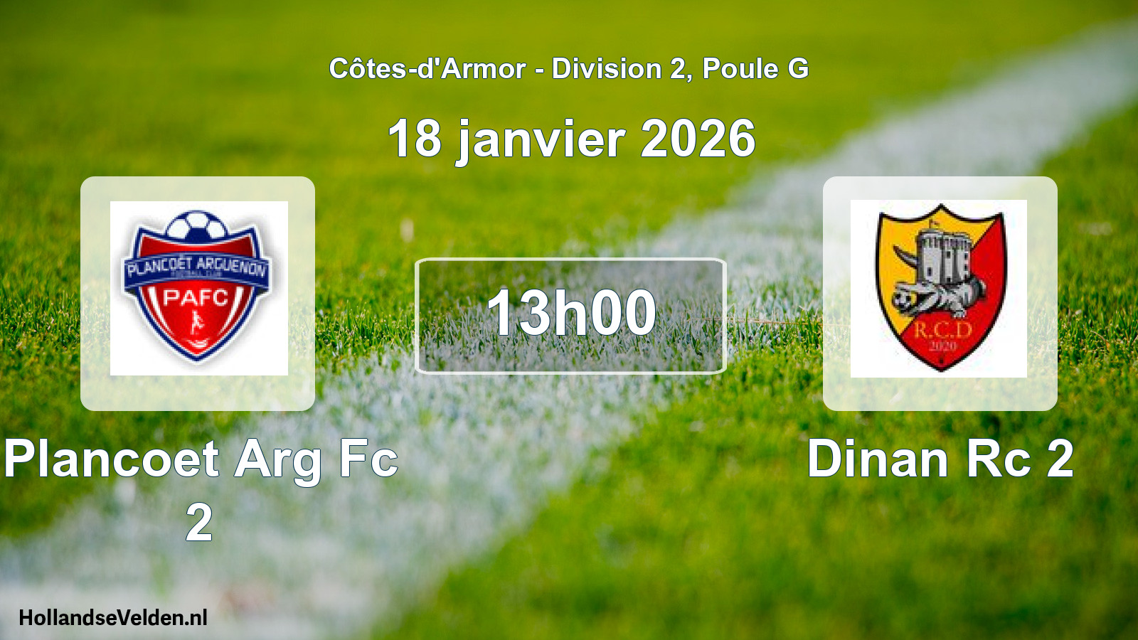 Geplande wedstrijd: Plancoet Arg Fc 2 - Dinan Rc 2 (18 janvier 2026)