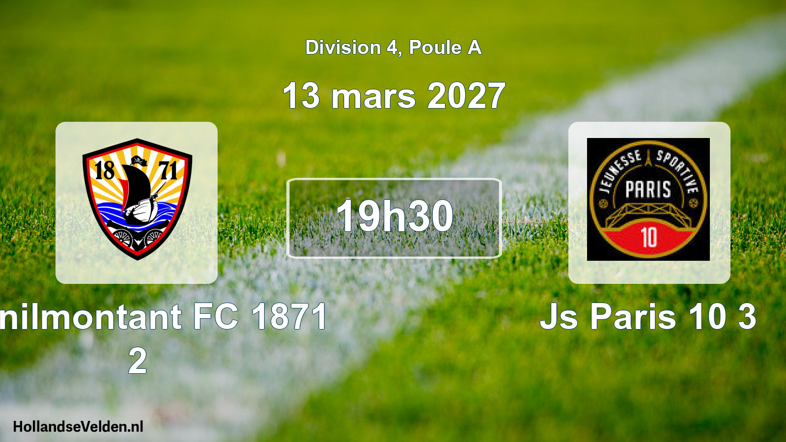 Scheduled Match: Ménilmontant FC 1871 2 - Js Paris 10 3 (13 March 2027)