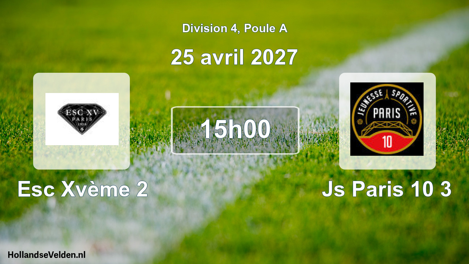 Match programmé: Esc Xvème 2 - Js Paris 10 3 (25 avril 2027)