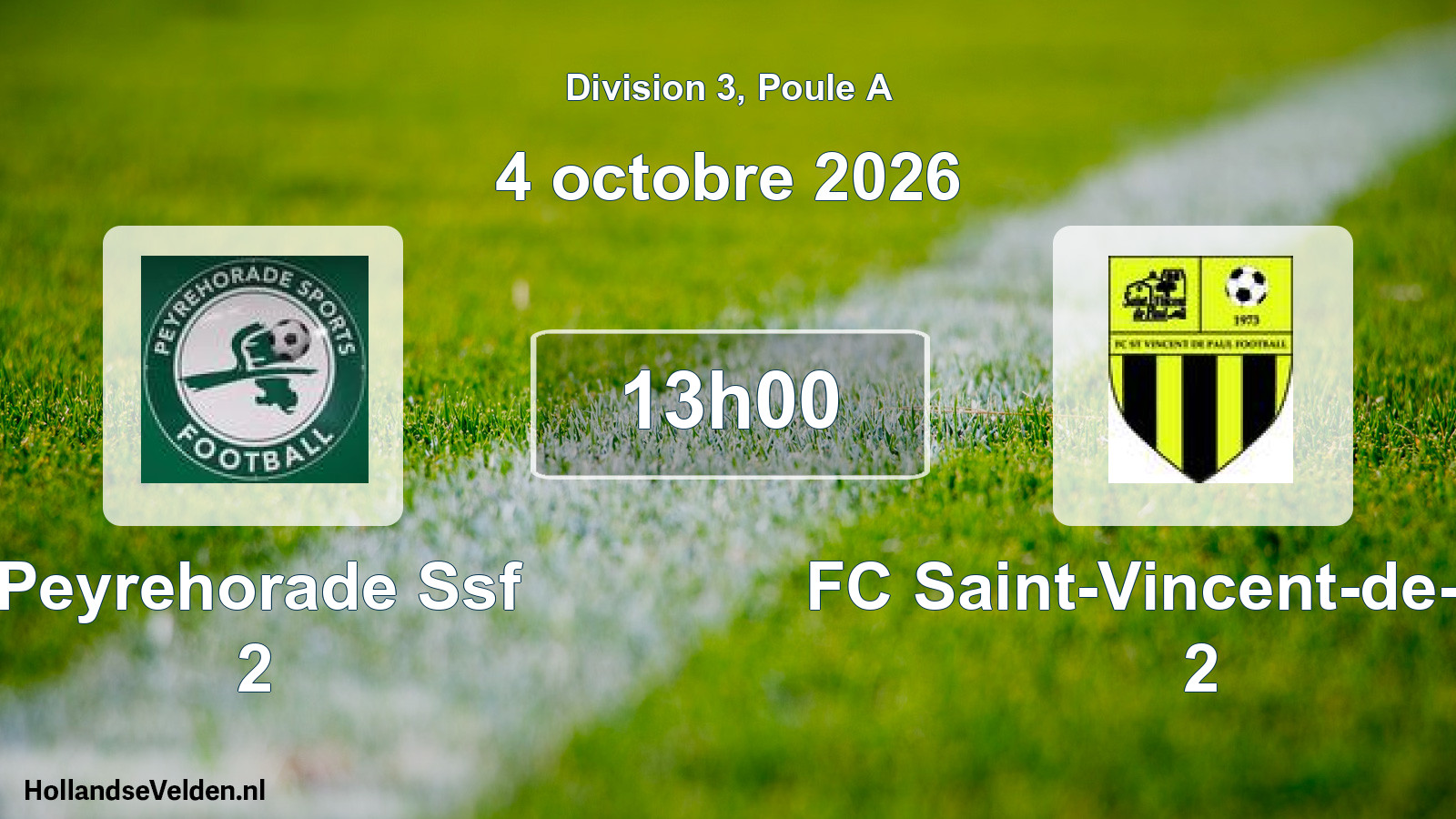 Geplande wedstrijd: Peyrehorade Ssf 2 - FC Saint-Vincent-de-Paul 2 (4 oktober 2026)