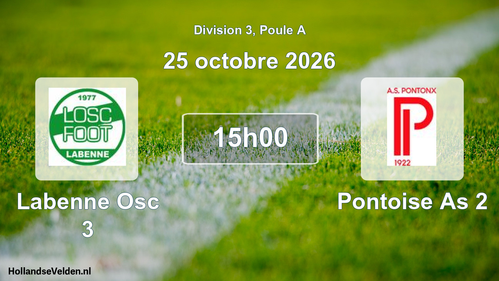 Match programmé: Labenne Osc 3 - Pontoise As 2 (25 octobre 2026)
