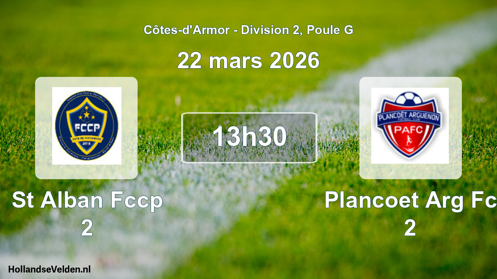 Geplande wedstrijd: St Alban Fccp 2 - Plancoet Arg Fc 2 (22 mars 2026)