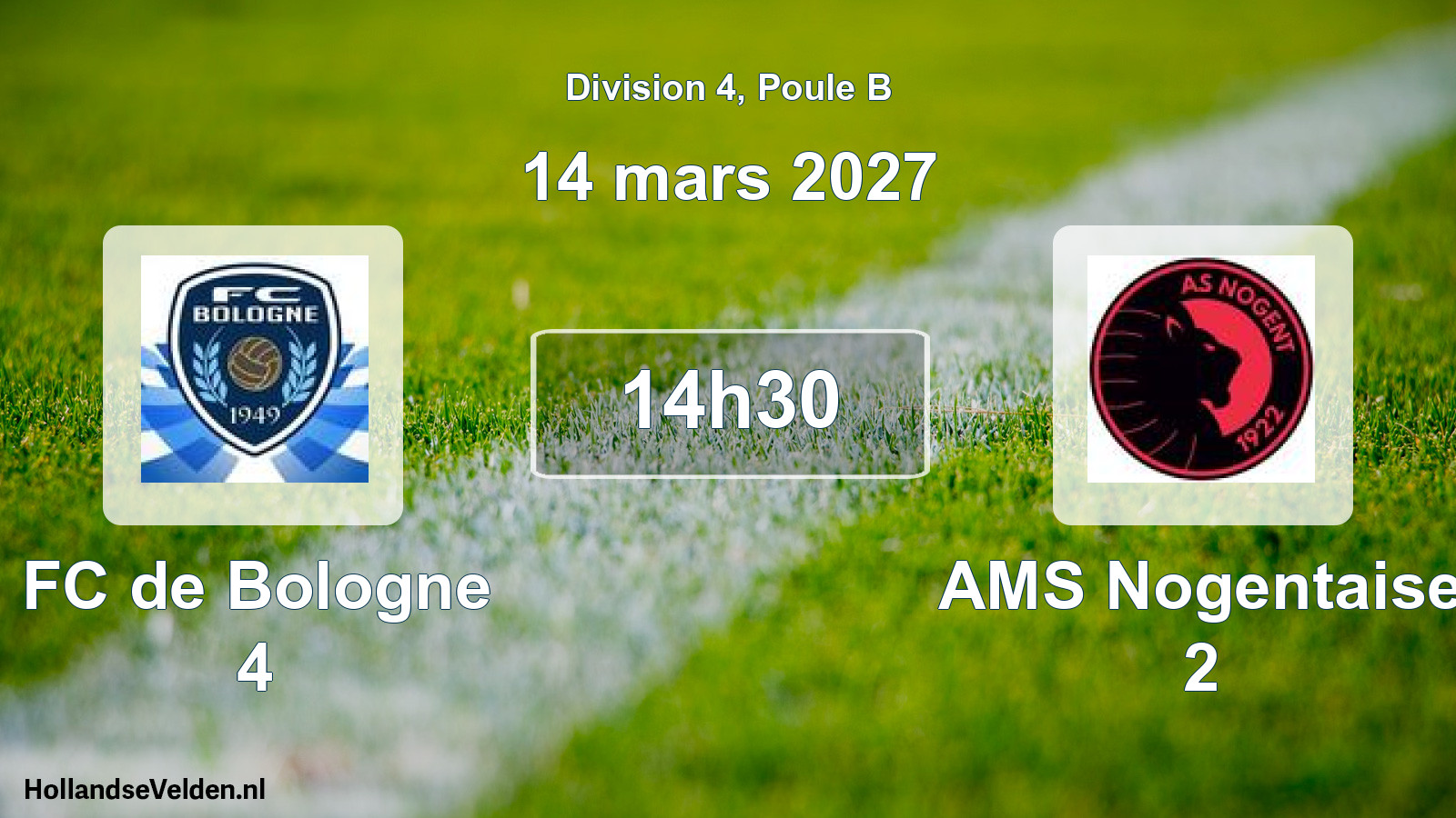 Match programmé: FC de Bologne 4 - AMS Nogentaise 2 (14 mars 2027)