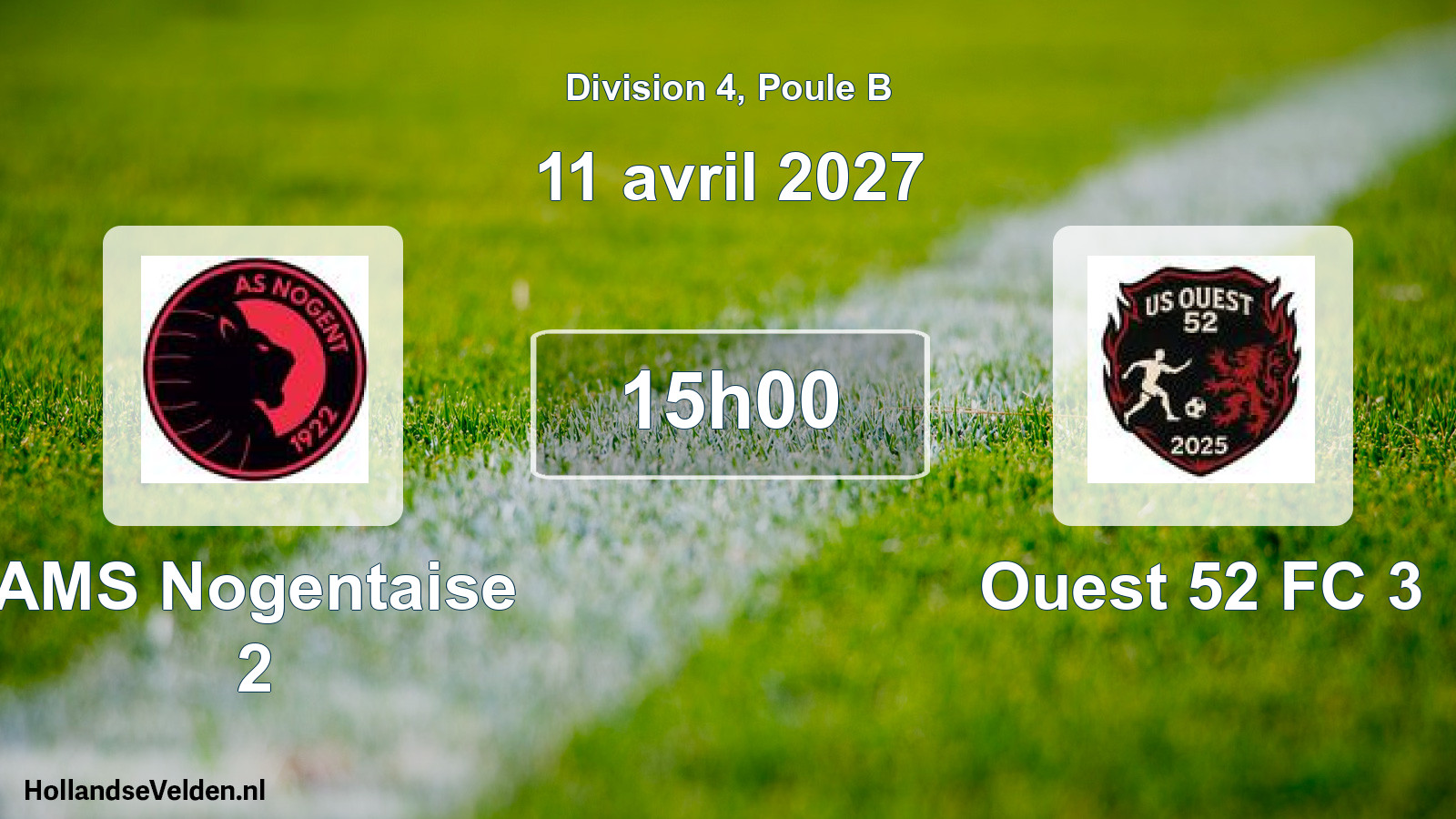 Match programmé: AMS Nogentaise 2 - Ouest 52 FC 3 (11 avril 2027)