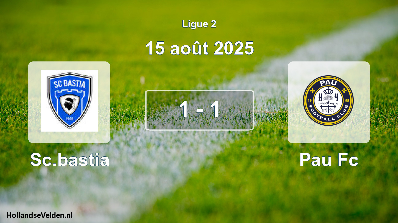 Gespeelde wedstrijd: Sc.bastia - Pau Fc 1 - 1 (15 août 2025)