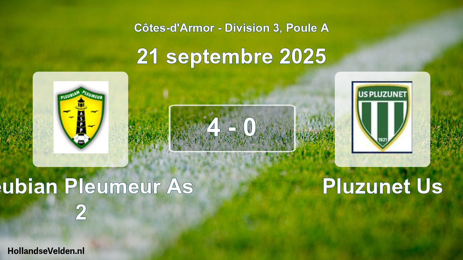 Gespeelde wedstrijd: Pleubian Pleumeur As 2 - Pluzunet Us 4 - 0 (21 septembre 2025)