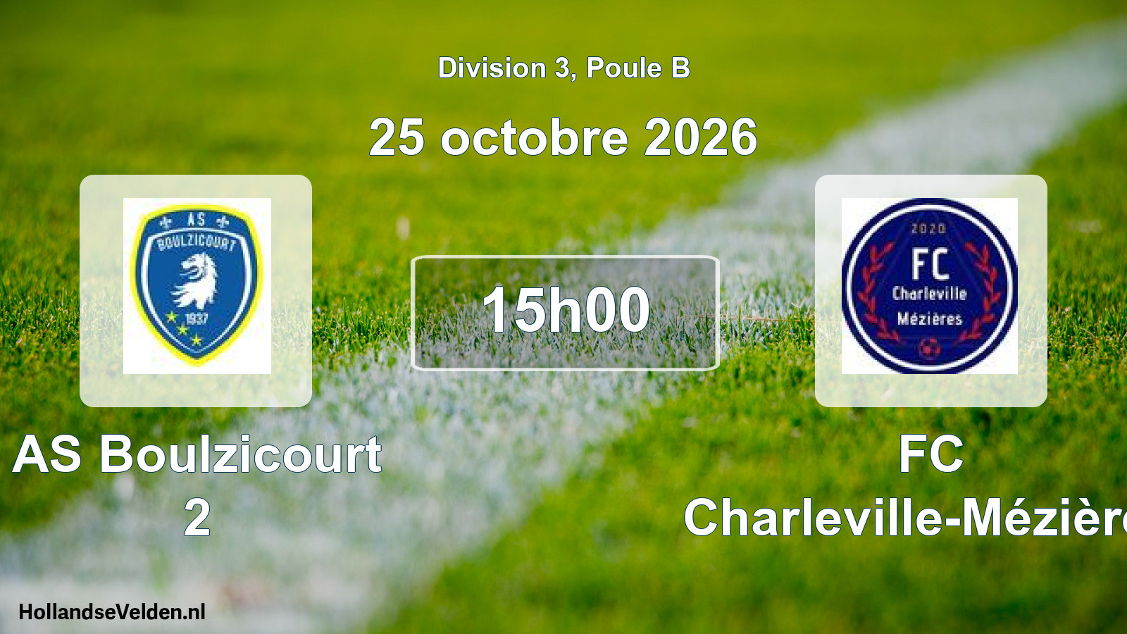 Match programmé: AS Boulzicourt 2 - FC Charleville-Mézières (25 octobre 2026)