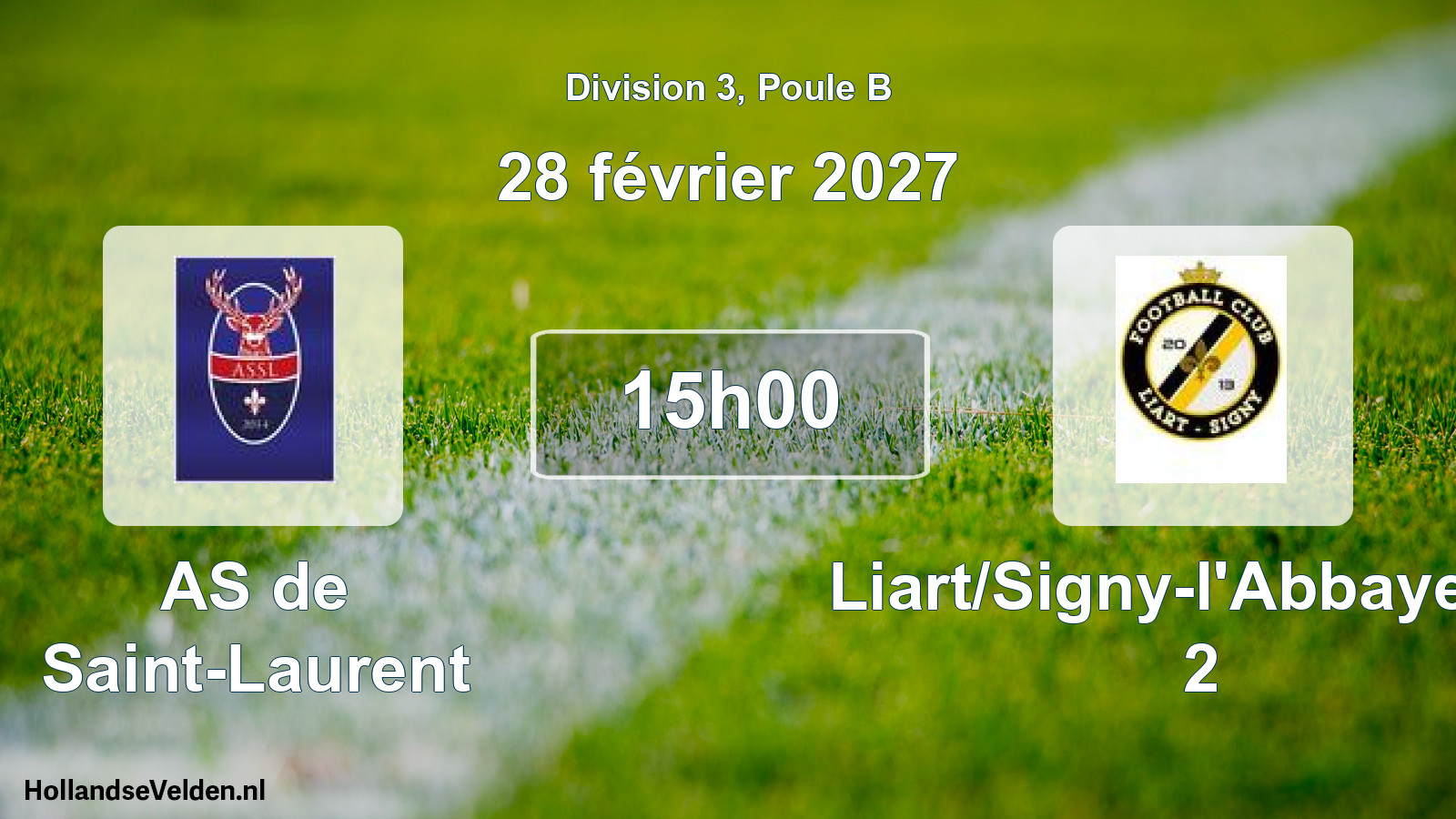 Match programmé: AS de Saint-Laurent - Liart/Signy-l'Abbaye FC 2 (28 février 2027)