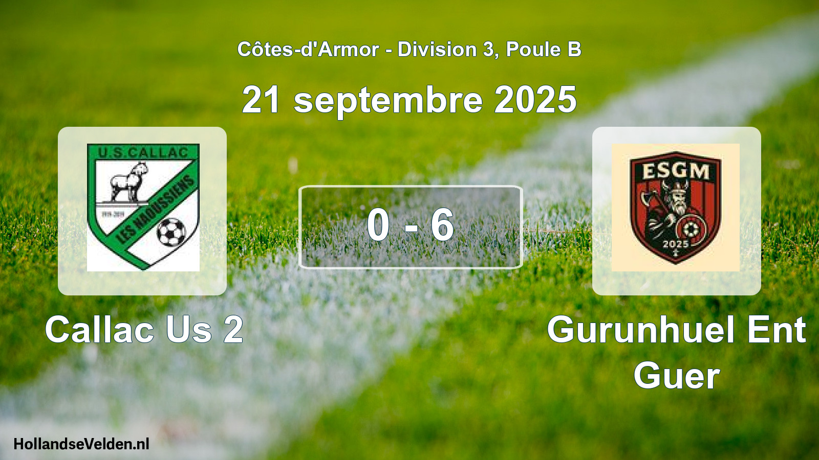 Total number of matches played: Callac Us 2 - Gurunhuel Ent Guer 0 - 6 (21 September 2025)