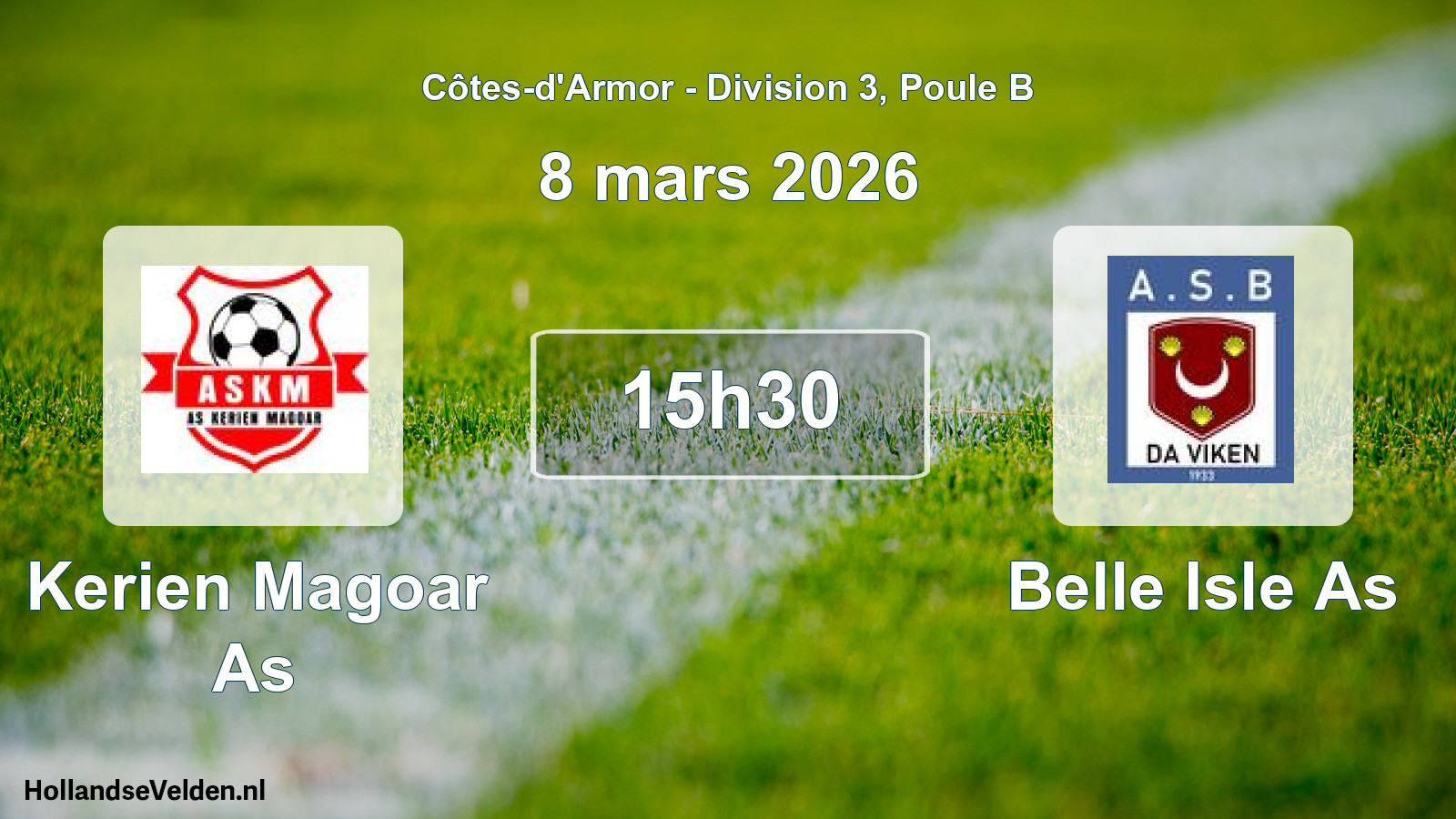 Geplande wedstrijd: Kerien Magoar As - Belle Isle As (8 mars 2026)