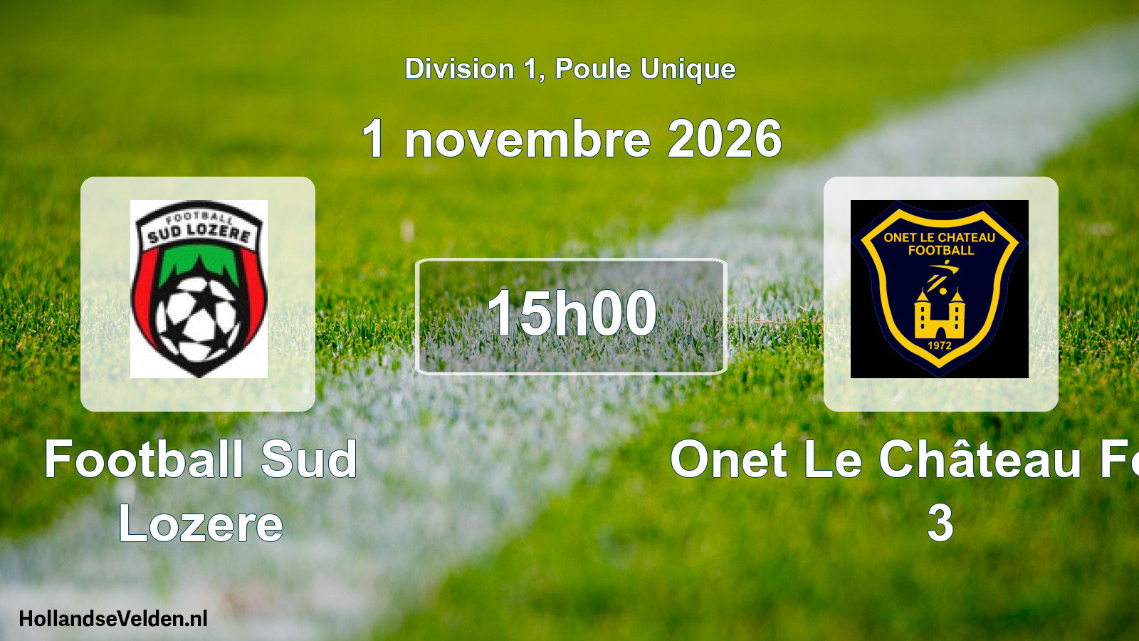 Match programmé: Football Sud Lozere - Onet Le Château Foot 3 (1 novembre 2026)