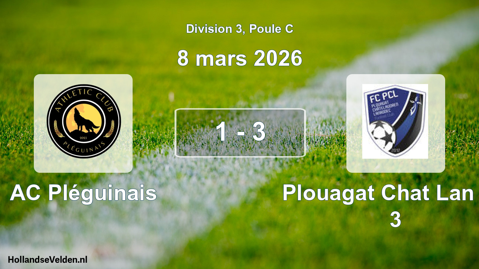 Gespeelde wedstrijd: AC Pléguinais - Plouagat Chat Lan FC 3 1 - 3 (8 maart 2026)