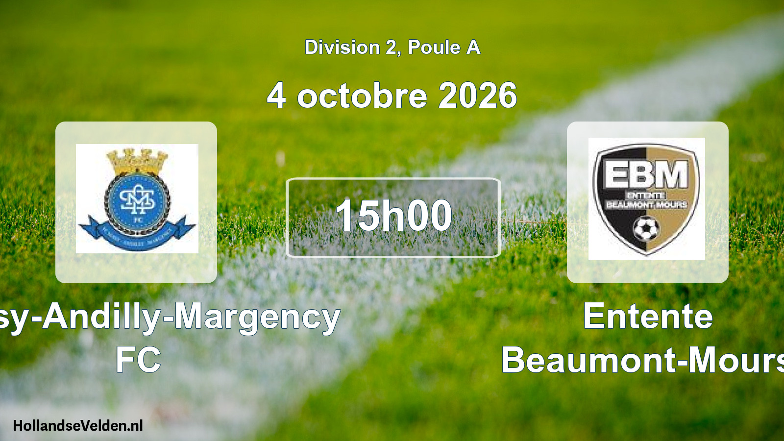 Match programmé: Soisy-Andilly-Margency FC - Entente Beaumont-Mours (4 octobre 2026)