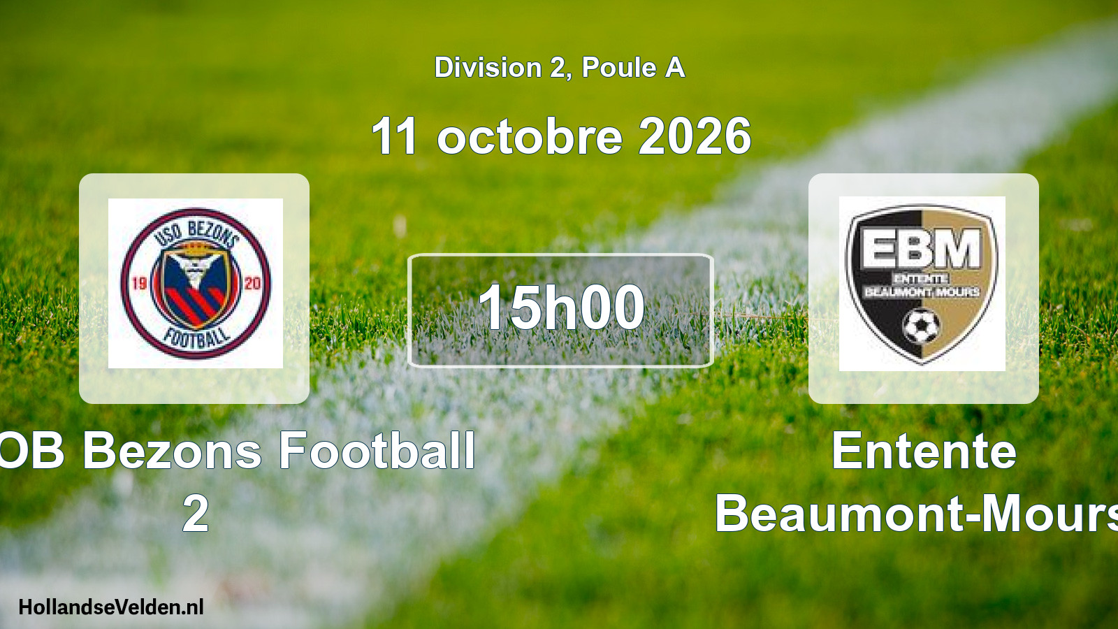 Match programmé: USOB Bezons Football 2 - Entente Beaumont-Mours (11 octobre 2026)